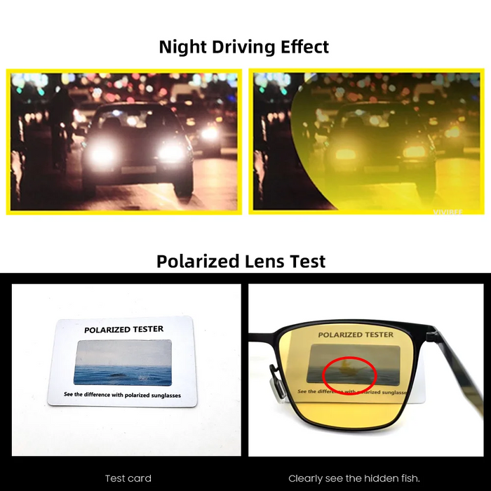 VIVIBEE Lunettes de vision nocturne jaunes en métal pour homme, verres polarisés carrés, conduite, UV400, lunettes de soleil pour femme, 2026, lunettes de pêche