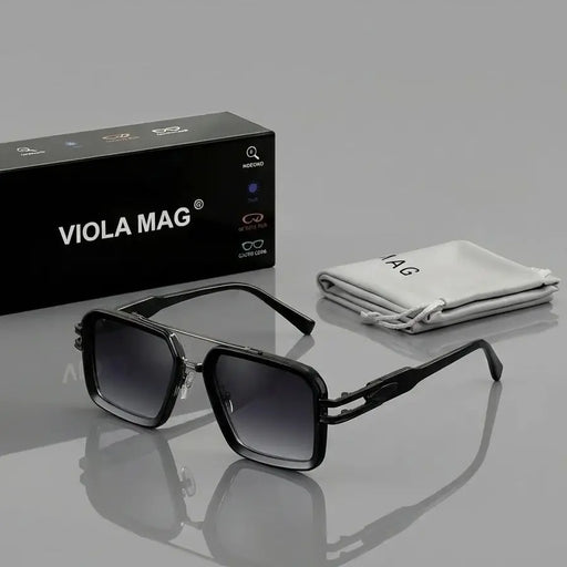 VIOLA MAG Retro Square Double Bridge Fashion Glasses, Unisex, Stylish Large Frame Suitable for Driving, Outdoor and Daily Wear