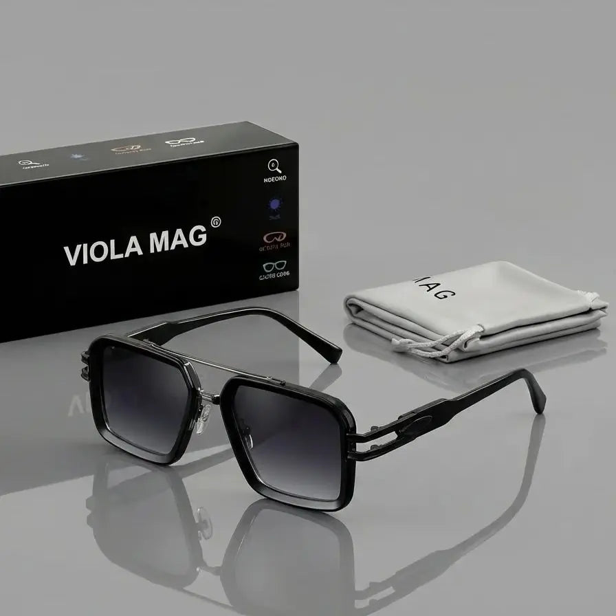 VIOLA MAG Retro Square Double Bridge Fashion Glasses, Unisex, Stylish Large Frame Suitable for Driving, Outdoor and Daily Wear