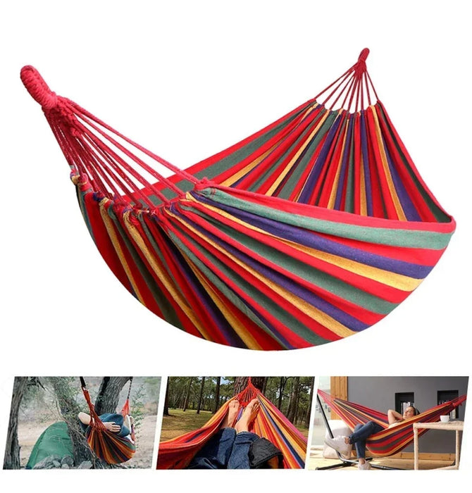 Hamaca de camping portátil de lona gruesa para uso adulto en exteriores Fácil de transportar y almacenar Cómoda hamaca para viajes de campamento y senderismo
