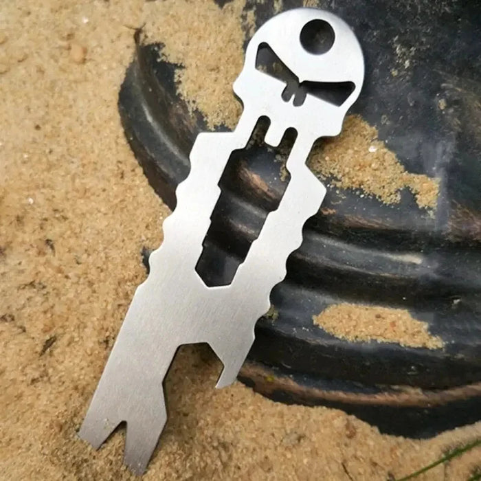 Stainless Steel Tactical EDC Multi-function Skull Keychain Tool Pocket Carry On Outdoor Crowbar Screwdriver