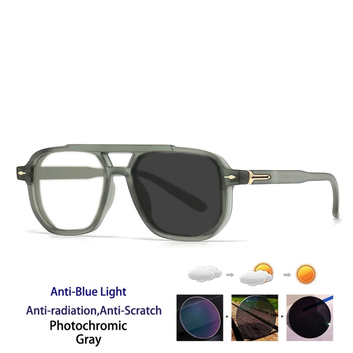 New Fashion Double Beam Anti Blue Light Photochromic Presbyopia Glasses for Women and Men Retro Brand Design Presbyopia Glasses