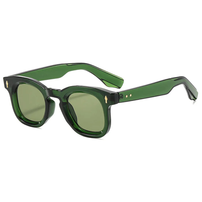 Ins Popular Women Square Sunglasses Men Vintage Rivets Punk Female GREEN Shades UV400 Fashion Male Sun Glasses