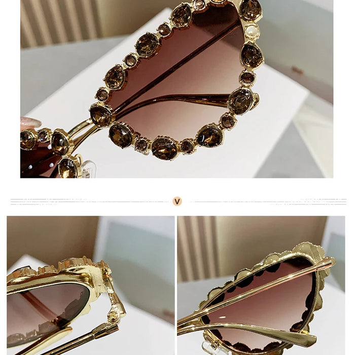 Gafas de gato, gafas de sol extragrandes con pedrería, gafas de sol retro metálicas personalizadas y de moda con diamantes