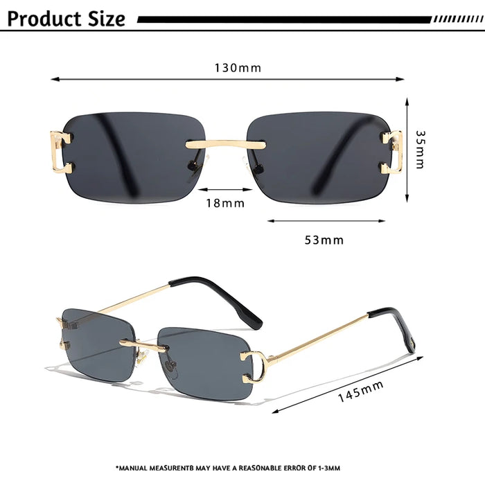 HBK Retro Borderless Sunglasses Women Square Mental Frame Sun Glasses Design Outdoor Party Travel UV400 Glasses Gift Box