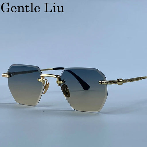 Lunettes de soleil carrées sans monture homme 2026, de luxe, tendance, polygonales, monture métallique, lunettes de soleil Y2K Punk sans monture Hip Hop