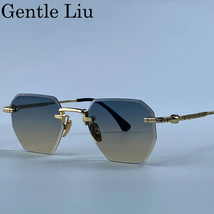 Gafas de sol cuadradas sin montura para hombre 2026, de lujo, de diseñador, modernas, de polígono, con montura de metal, gafas de sol Y2K, punk, sin montura, Hip Hop