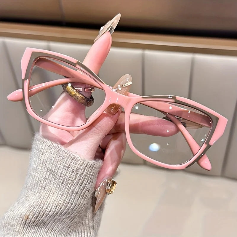 Gafas de lectura de ojo de gato elegantes para mujer - Diseño moderno de bloques de color, bloqueo de luz azul, aumento de 1.0 a 4.0