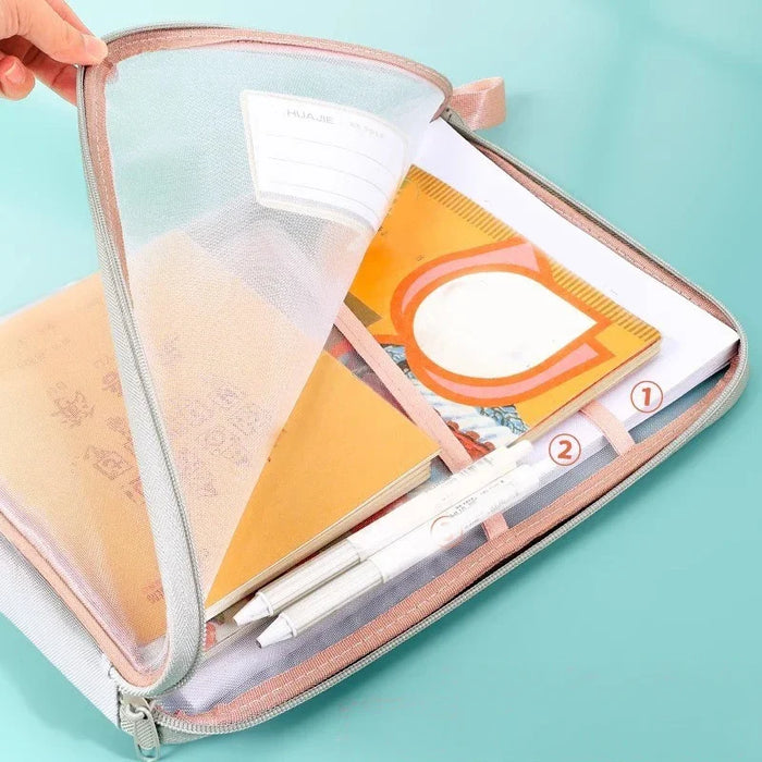 Sac de rangement pour papeterie A4, double couche, en maille, avec fermeture éclair, grande capacité, pour dossiers, fournitures scolaires et de bureau