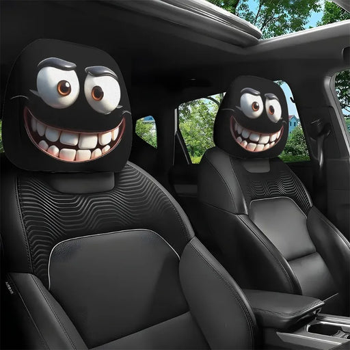 2 pièces housse d'appui-tête de voiture à imprimé de dessin animé drôle aux grands yeux, convient pour les voyages et les trajets quotidiens, pour les vacances d'Halloween et de Noël