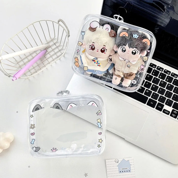 Bolsa de almacenamiento para muñecas en pareja, de PVC transparente con cremallera, organizador a prueba de polvo para muñecas de peluche, estuche de exhibición, mochila exterior, bolsa colgante