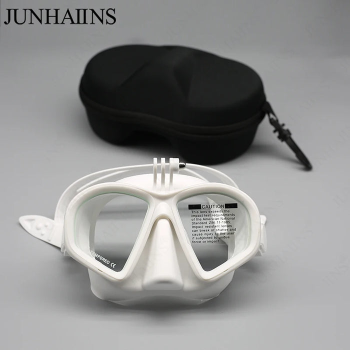 Wet Low Volume Diving Mask Tempered Glass Freedive Mask J-type Diving Mask Snorkel Set with Camera Mount Black
