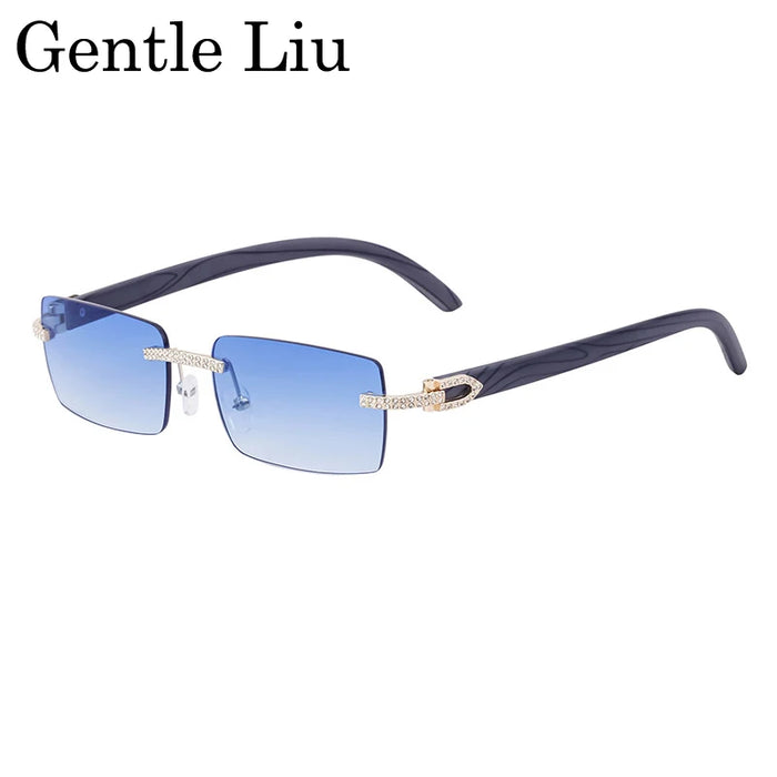 Y2K Rectangle Rimless Sunglasses Men Vintage Sun Glasses For Male 2026 Luxury Rhinestone Eyewear Punk Fashion Frameless Shades