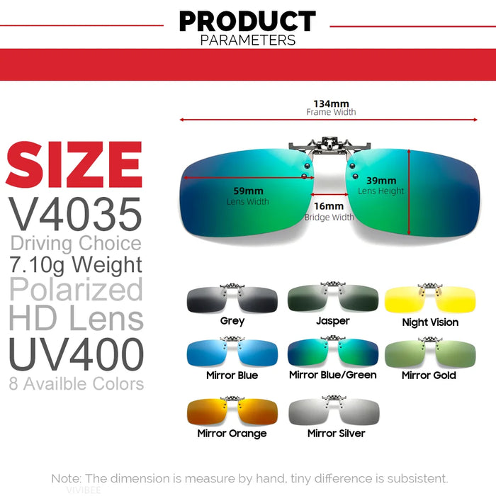 VIVIBEE Lunettes de soleil à clipser bleues effet miroir pour homme, à verres carrés polarisés, en métal, pour la pêche, la conduite de nuit, anti-UV400, pour femme