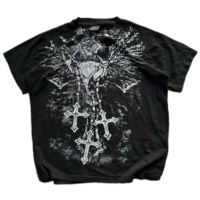 MMA ELITE Cross Skull Print Green Y2K T Shirt Men Loose Fit Streetwear Graphic Tee Oversized Glow Dark Party Ins Popularity Tops
