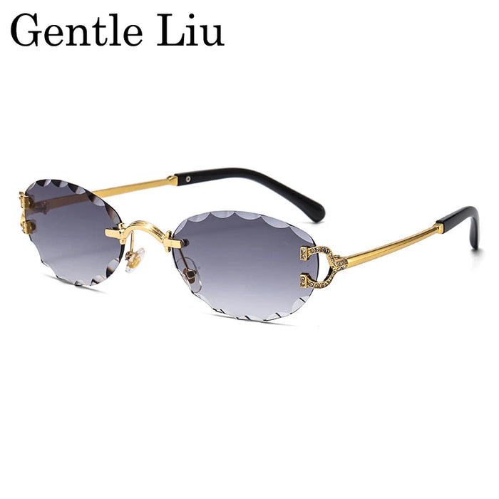 Oval Punk Rimless Change Color Sunglasses Men 2026 Luxury Brand  Photochromic Sunglass Metal Frame Cutting Lens Eyewear For Male