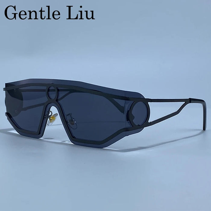 Rimless One-Piece Punk Sunglasses Women 2026 Luxury Brand Shield Wrap Around Goggle Sun Glasses For Lady Outdoor Eyewear Shades