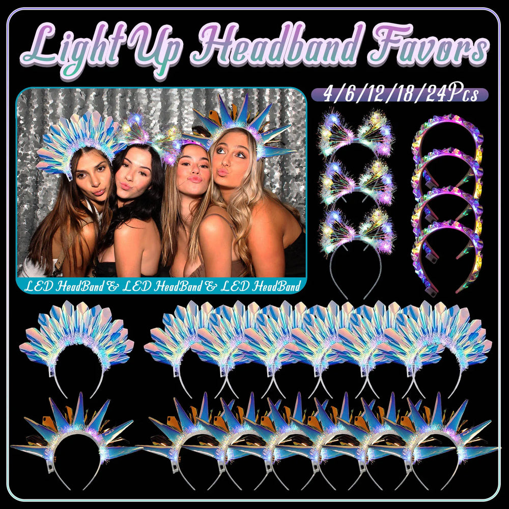 4-24Pcs LED Headbands Glow Party Light Up Headband for Birthday Wedding Favors Rave Costume Headpiece for Women Men Halloween