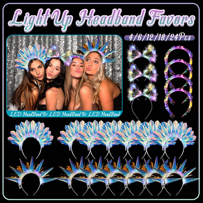 4-24Pcs LED Headbands Glow Party Light Up Headband for Birthday Wedding Favors Rave Costume Headpiece for Women Men Halloween