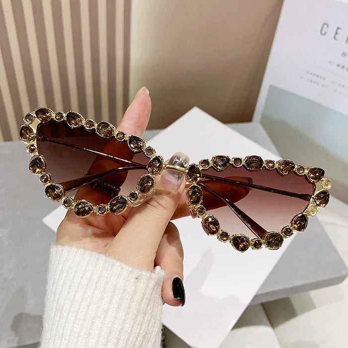 Gafas de gato, gafas de sol extragrandes con pedrería, gafas de sol retro metálicas personalizadas y de moda con diamantes