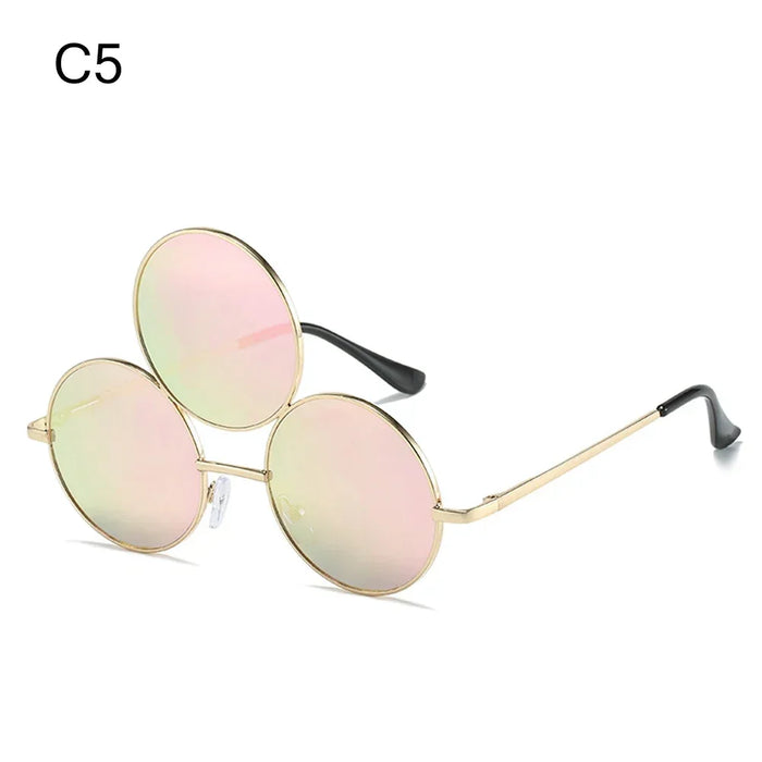 Novel Third Eye Round Metal Frame Sunglasses Chinese Style Erlang God Three Eyes Glasses Funny Party Halloween Cosplay Glasses
