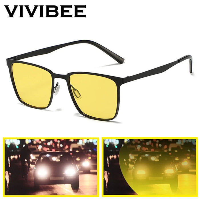 VIVIBEE Lunettes de vision nocturne jaunes en métal pour homme, verres polarisés carrés, conduite, UV400, lunettes de soleil pour femme, 2026, lunettes de pêche