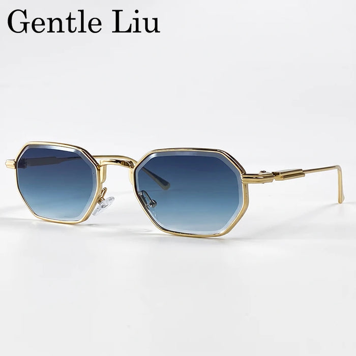 Lunettes de soleil punk octogonales rétro pour hommes 2026, monture métallique carrée de luxe, vintage, verres solaires dégradés UV400, style Steampunk