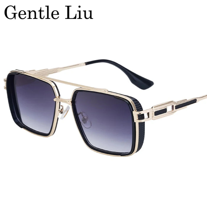 Lunettes de soleil Steampunk Classique Carrées Homme 2026 Marque de luxe Punk Métal Double Pont Lunettes de soleil pour Homme UV400 Lunettes de conduite Punk
