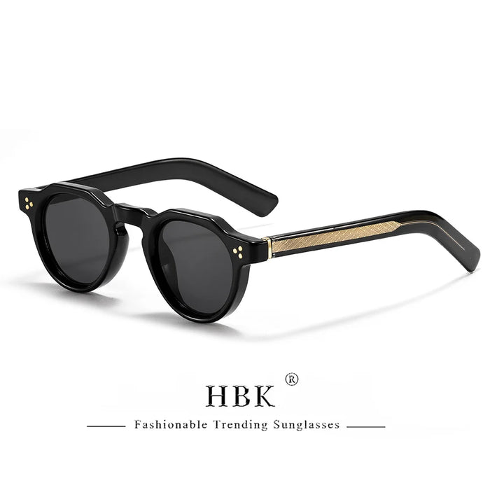 HBK Retro Small Round Men Sunglasses High-Quality Thick Style Women Outdoor Travel Business Driving Decorative Glasses UV400