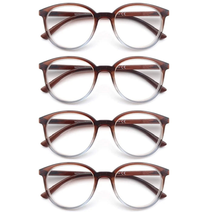 Round Reading Glasses Women Readers Eyeglasses Classic Frame Flexble Plastic Spring Hinge Lightweight Wear with Diopter +1.0~4.0