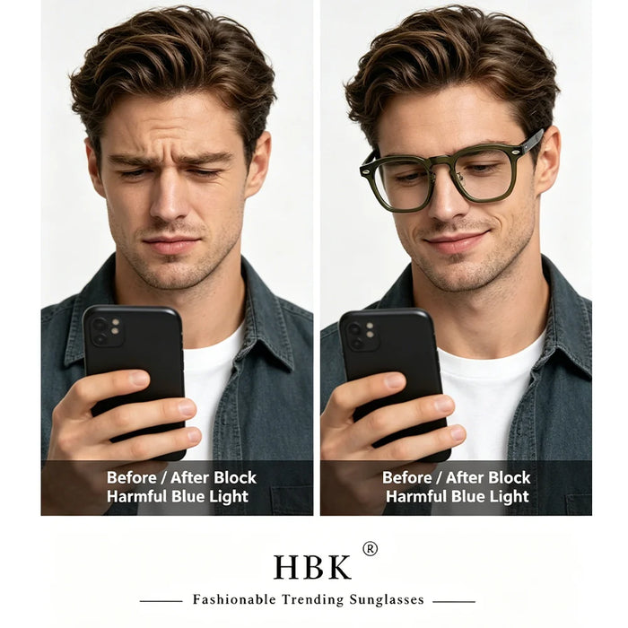 HBK Retro Oval Glasses Frames Transparent Lenses Men High Quality TR-90 Frame Glasses Women's Anti BlueLight Computer Glasses
