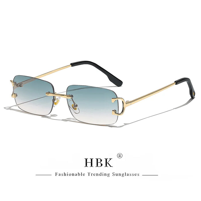 HBK Retro Borderless Sunglasses Women Square Mental Frame Sun Glasses Design Outdoor Party Travel UV400 Glasses Gift Box