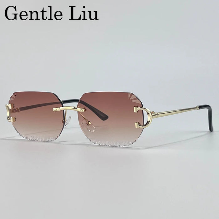 Vintage Square Rimless Sunglasses Men 2026 Luxury Brand Trendy Frameless Punk Sun Glasses Cut Edge Gradient Eyewear UV400 Shades
