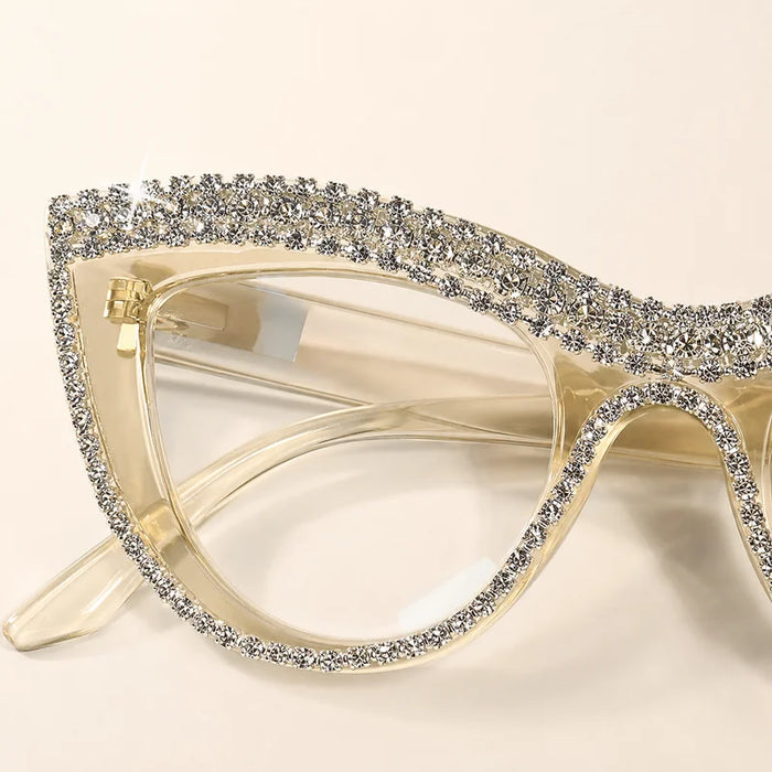 Lunettes de lecture œil-de-chat de luxe léger entièrement serties de diamants, monture en strass étincelants, tenue de soirée, lunettes décoratives