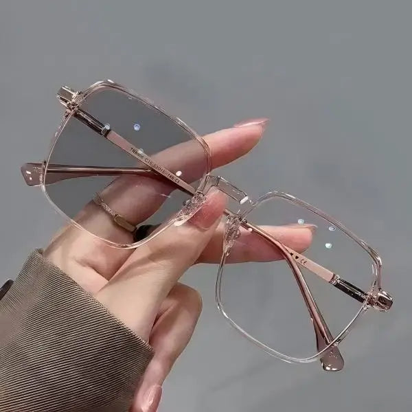 GLAZZY TR Acero Inoxidable Bicolor Cuadrado Fotocromático Anteojos Anti Luz Azul Gafas Ópticas Neutras Gafas Diarias para Computadora