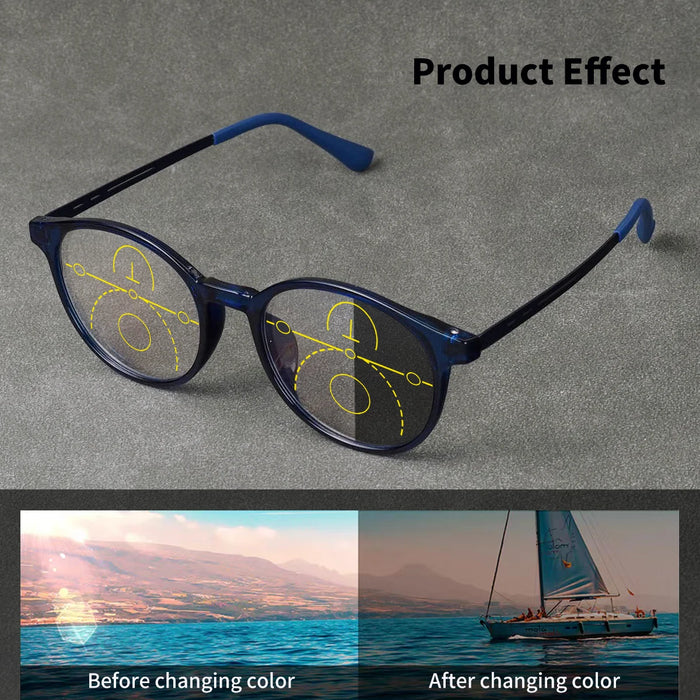 Gafas de lectura multifocales progresivas para hombre y mujer, diseño redondo, aleación de titanio, marca de lujo, lentes transparentes, uso cómodo