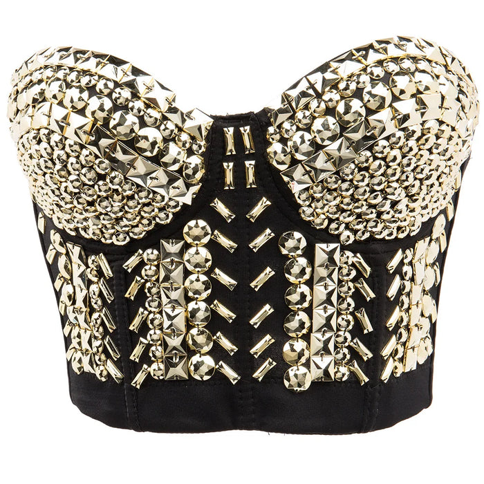 Soutien-gorge sexy de luxe avec perles grises pour femme, haut de punk rock, bralette y2k, push-up, sous-vêtement, club de danse, soutien-gorge avec bretelles