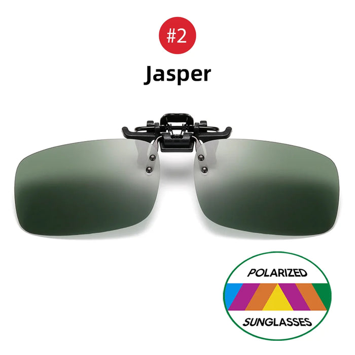 VIVIBEE Classic Flip Up Clip on Sunglasses Fishing Men Square Polarized Lens Night Vision Driving UV400 Women Glasses