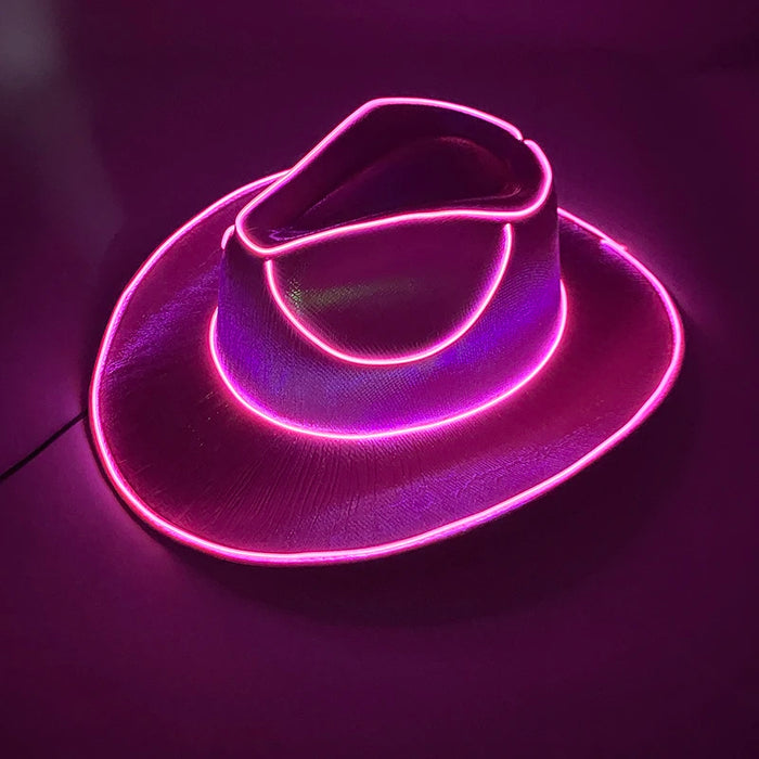 Despedida de Soltera Artículos Luminosos Novia Sombrero de Vaquera Brillante Gorra de Vaquero Nacarada con LED Sombrero de Moda con Luz de Neón para Fiesta