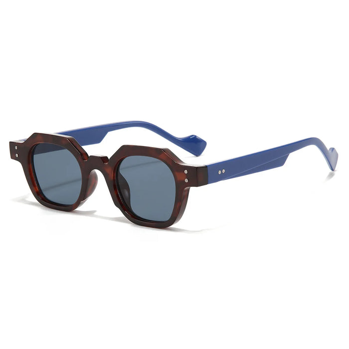 Vintage Polygon Square Women Sunglasses Fashion Hexagon Clear Ocean Lens Shades UV400 Men Rivets Sun Glasses Oculus