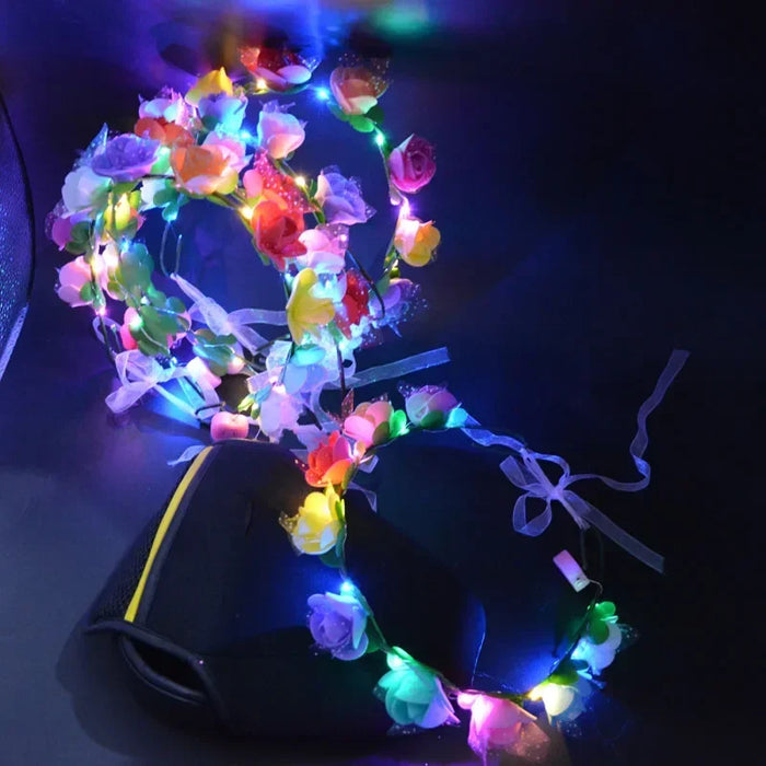 10pcs Adult Kids LED Glow Party Sequin Cat Bunny Crown Flower Headband Halo Light Up Wreath Hairband Birthday Gift Wedding