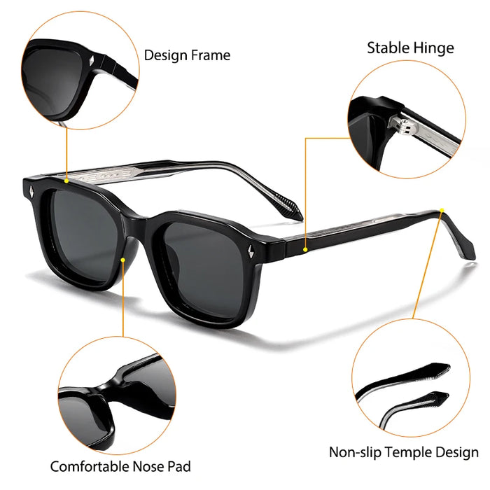 HBK Elegant Square Men's Sunglasses Fashion Frame Vintage Temple Tips Women's Travel Business Party Gift Glasses UV400