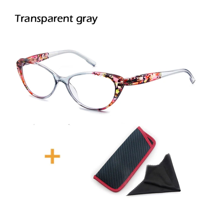 Cat's Eye Women's Anti-Blue Light Reading Glasses,, Floral Pattern Fashion Lightweight Frame, Diopter +0 ~ +4.5