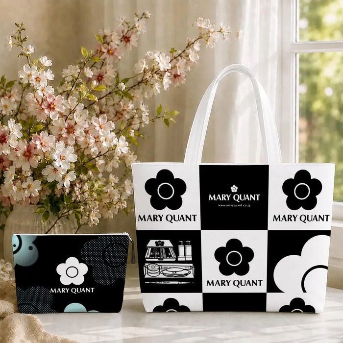 Fashion M-Mary Quant Storage Bags 2-Piece Canvas Tote Bag Set with Zipper Pouch Large Capacity Shopping Travel Bag
