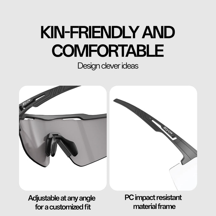 SCVCN UV400 Photochromic Outdoor Sports MTB Goggles Men Women Hiking Bike Riding Running Climbing Hydrophobic Eyewear Sunglasses