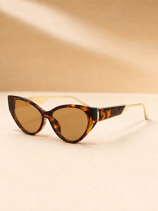 Light Luxury Narrow Frame Cat Eye Sunglasses With Contrasting Marble Texture Frame For Girls' Travel Street Photography Glasses