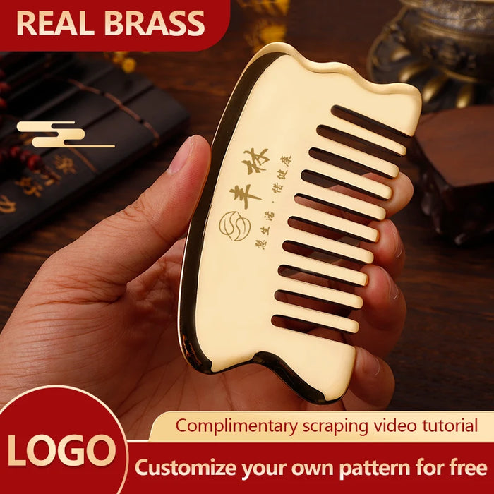 Copper guasha plate pure brass household scalp universal massage comb Mammary Scraping comb body massage tool