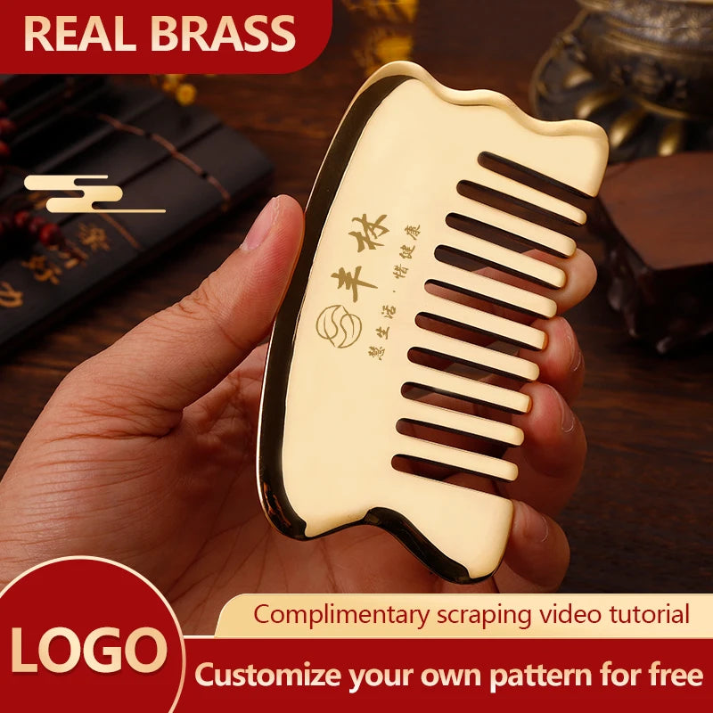 Copper guasha plate pure brass household scalp universal massage comb Mammary Scraping comb body massage tool