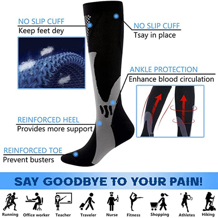 6Pairs Compression Socks 20-30mmHg High Stockings Men & Women Sports Marathon Cycling Football Varicose Veins EU35-45