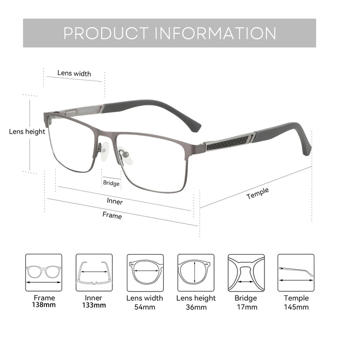 ZENOTTIC Gafas de Presbicia Progresivas Cuadradas a la Moda Montura de Fibra de Carbono de Alta Calidad Gafas de Miopía Gafas Ópticas Hombre